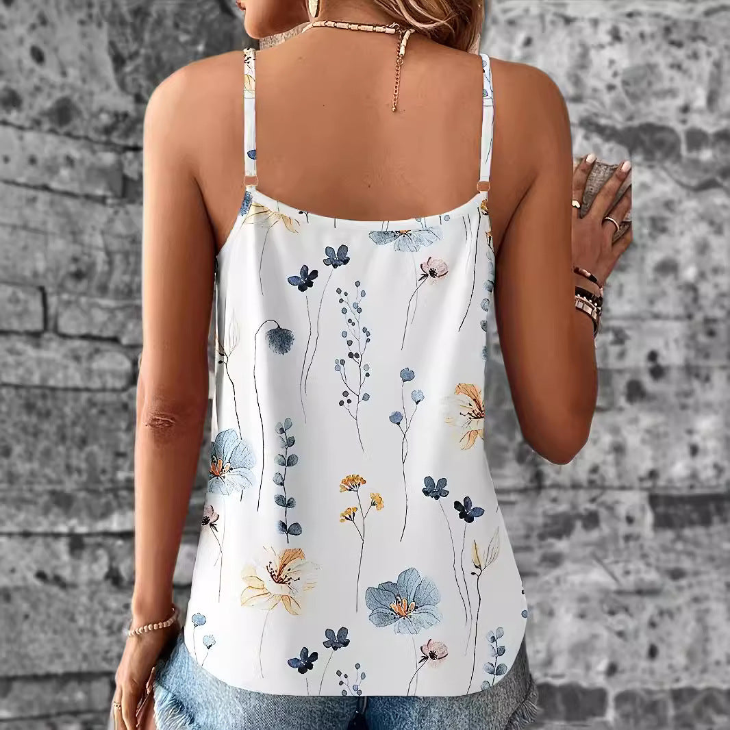 Printed Lace V-neck Pullover Strap