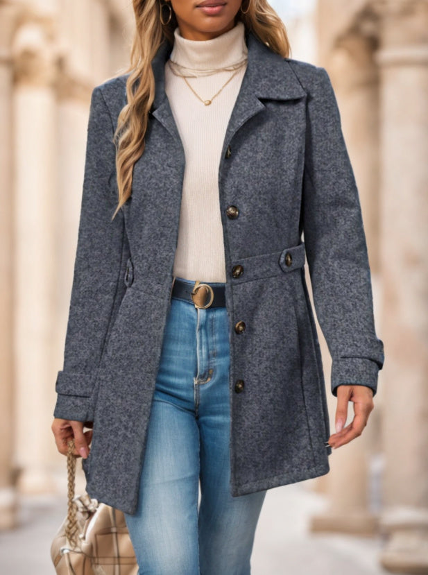 Single-Breasted Solid Color Woolen Coat