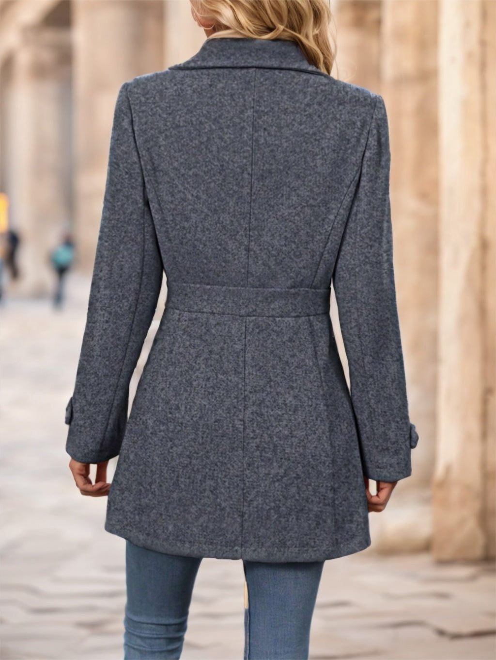 Single-Breasted Solid Color Woolen Coat
