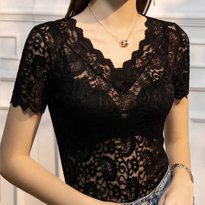 V-neck Hollow Lace Bottoming Shirt