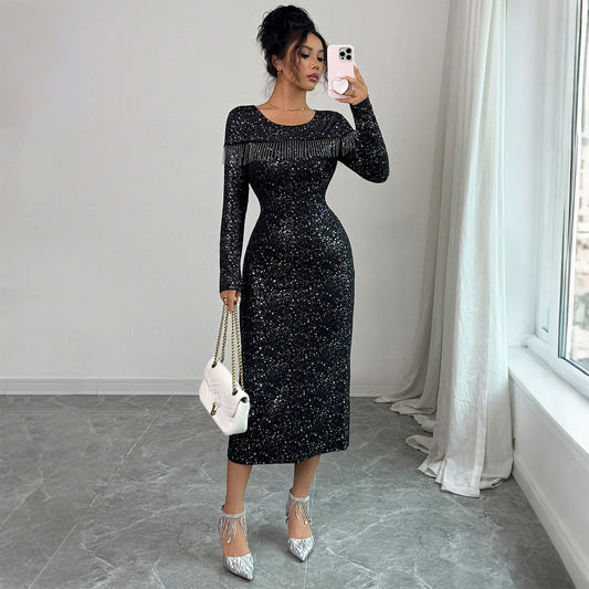 Elegant Simple-style Long Sleeve Dress