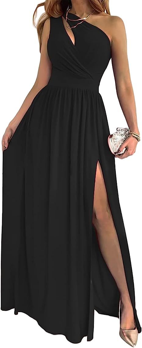 One-shoulder High Split Cut-out Sleeveless Elegant Sexy Cocktail Maxi Dress