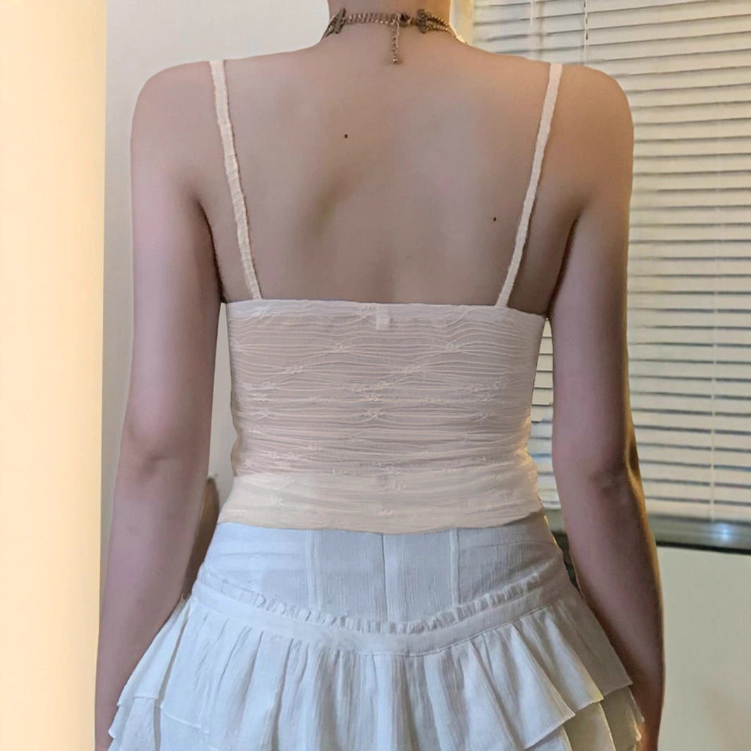 Low Collar Chest-Flattering Lace-up Mesh Sexy Vest