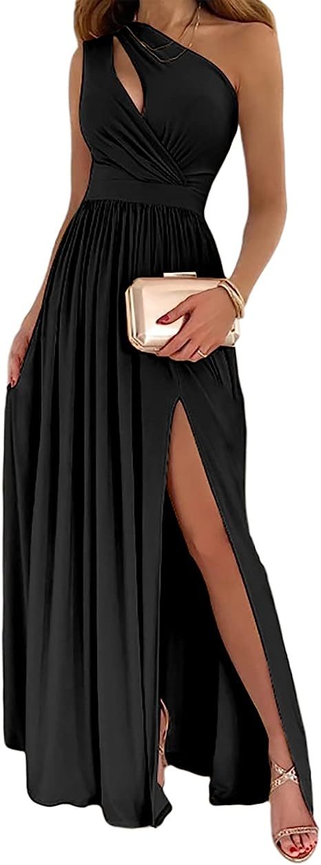 One-shoulder High Split Cut-out Sleeveless Elegant Sexy Cocktail Maxi Dress