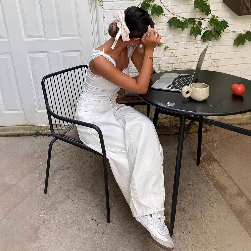 Vintage-style Off-white Casual Pants