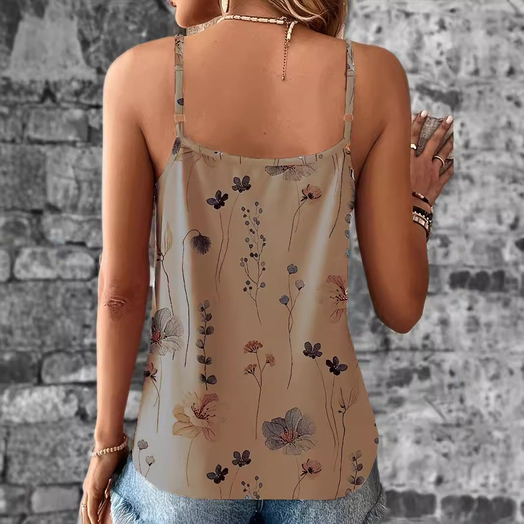 Printed Lace V-neck Pullover Strap