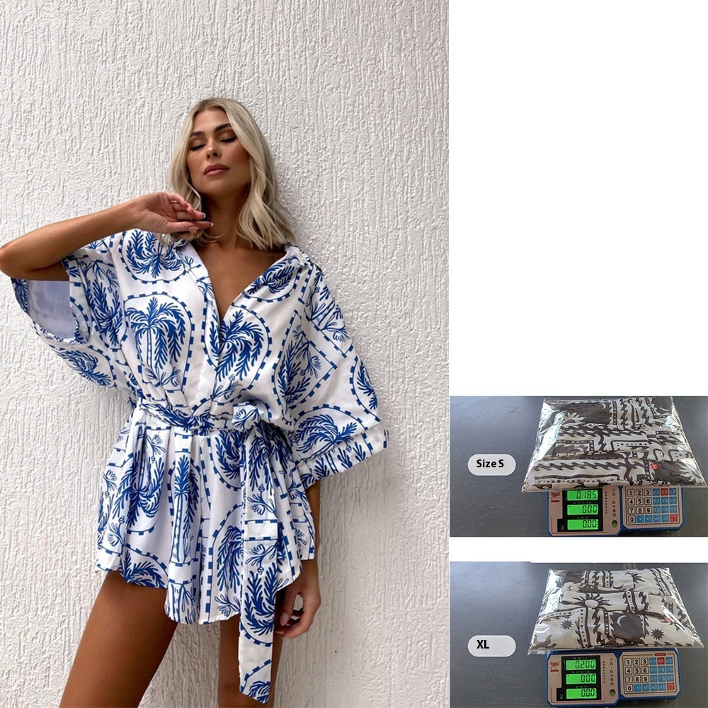 Waist-controlled Lace-up Geometric Printed Sexy Jumpsuit