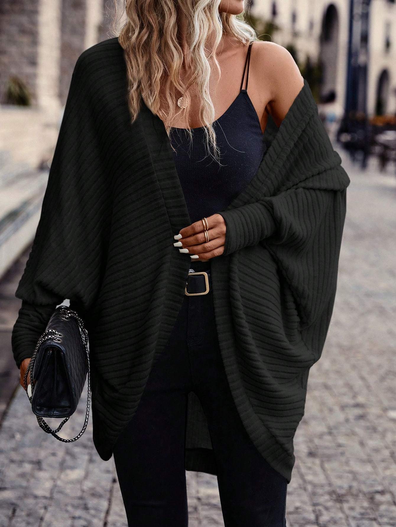 Batwing Sleeve Open Front Casual Cardigan-styled Jacket