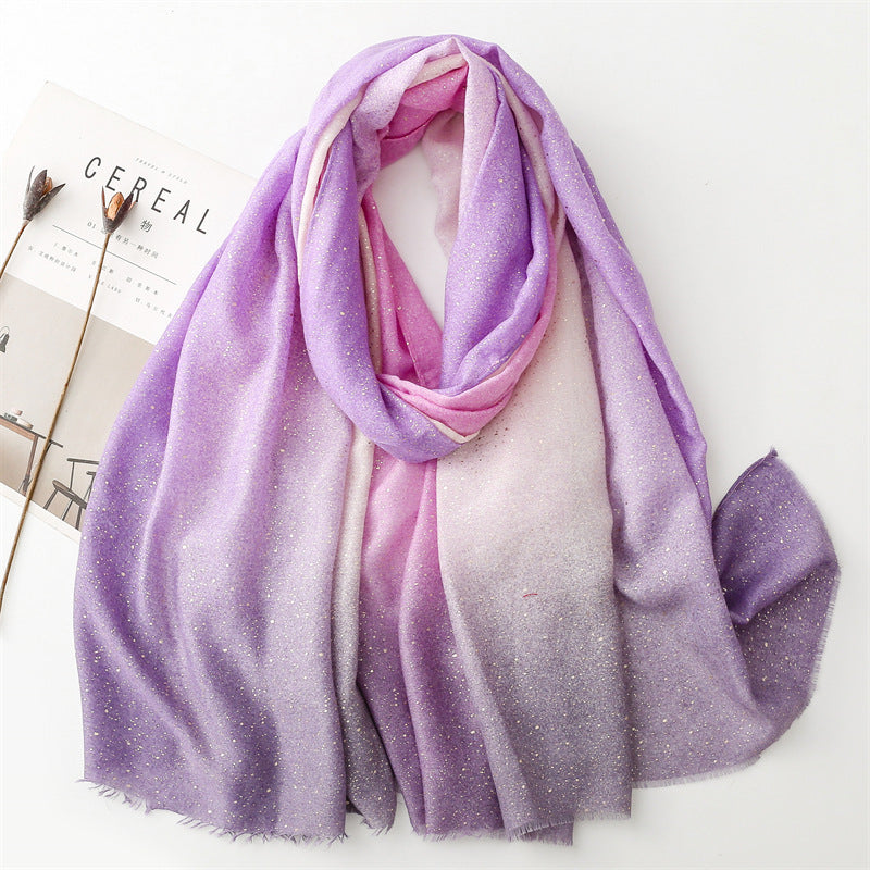Cotton And Linen Hand Scarf Gilding Back-shaped Mud Point Gradient Scarf