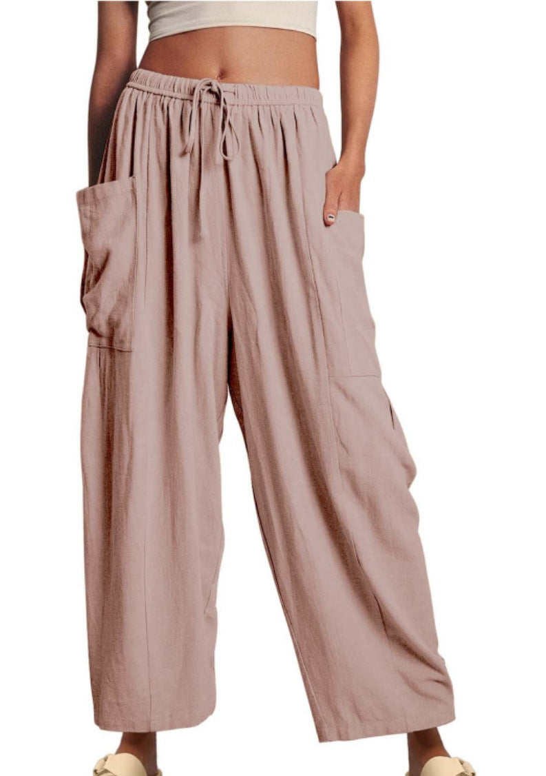 High Waist Cotton Wide Pants