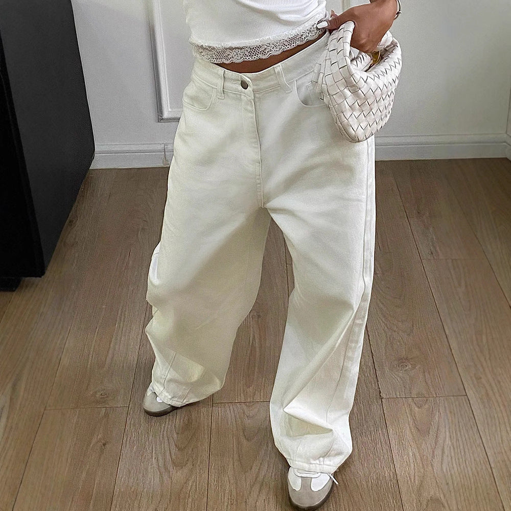 Vintage-style Off-white Casual Pants