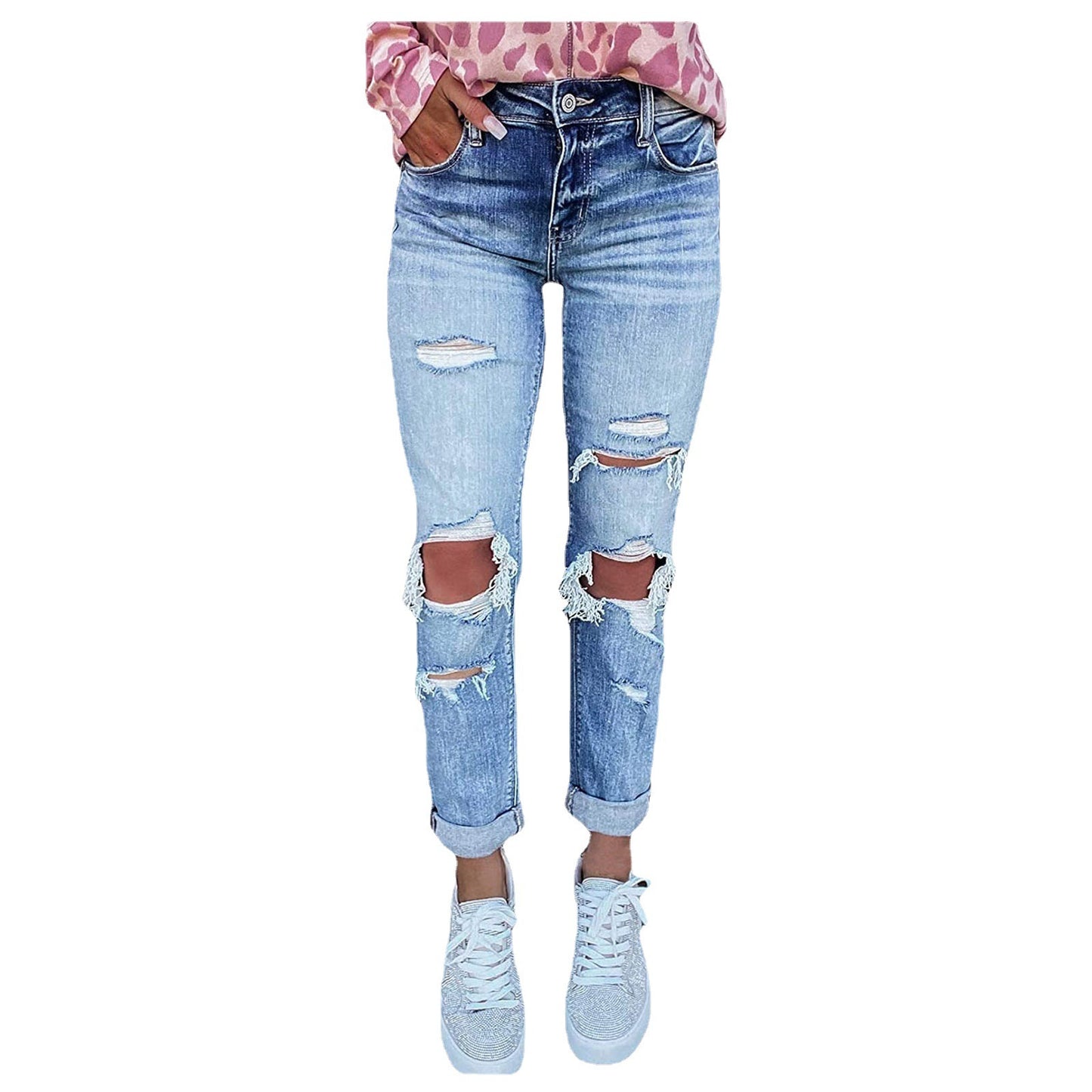 Skinny Ripped Hand-worn Jeans