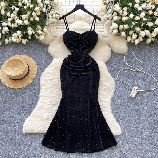 Sexy Socialite Pleated Waist Tight Suspender Dress