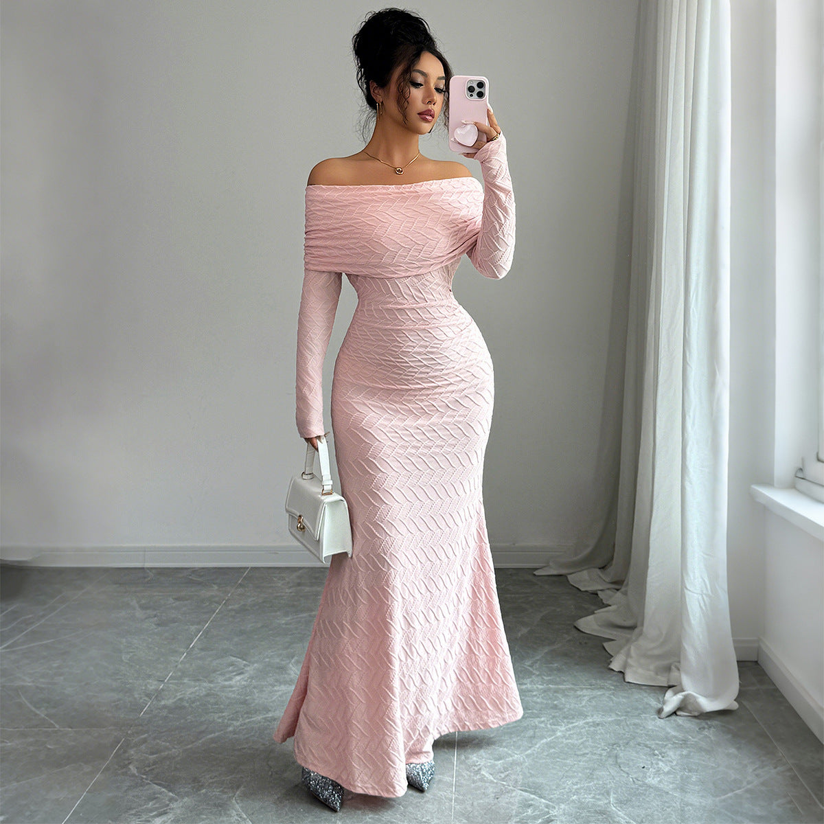 Elegant Simple Off-shoulder Long Sleeve Dress