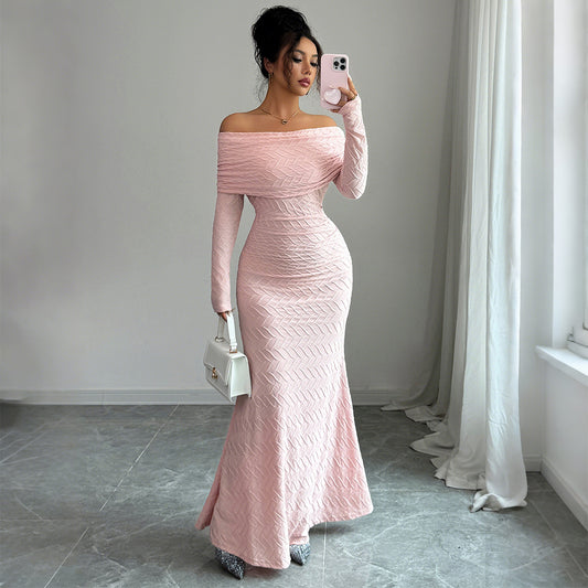 Elegant Simple Off-shoulder Long Sleeve Dress