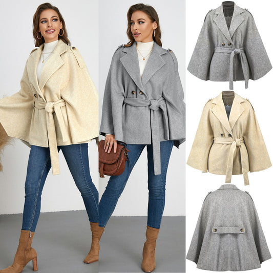 Batwing Sleeve Lapel Woolen Coat