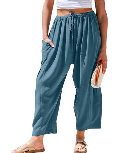 High Waist Cotton Wide Pants