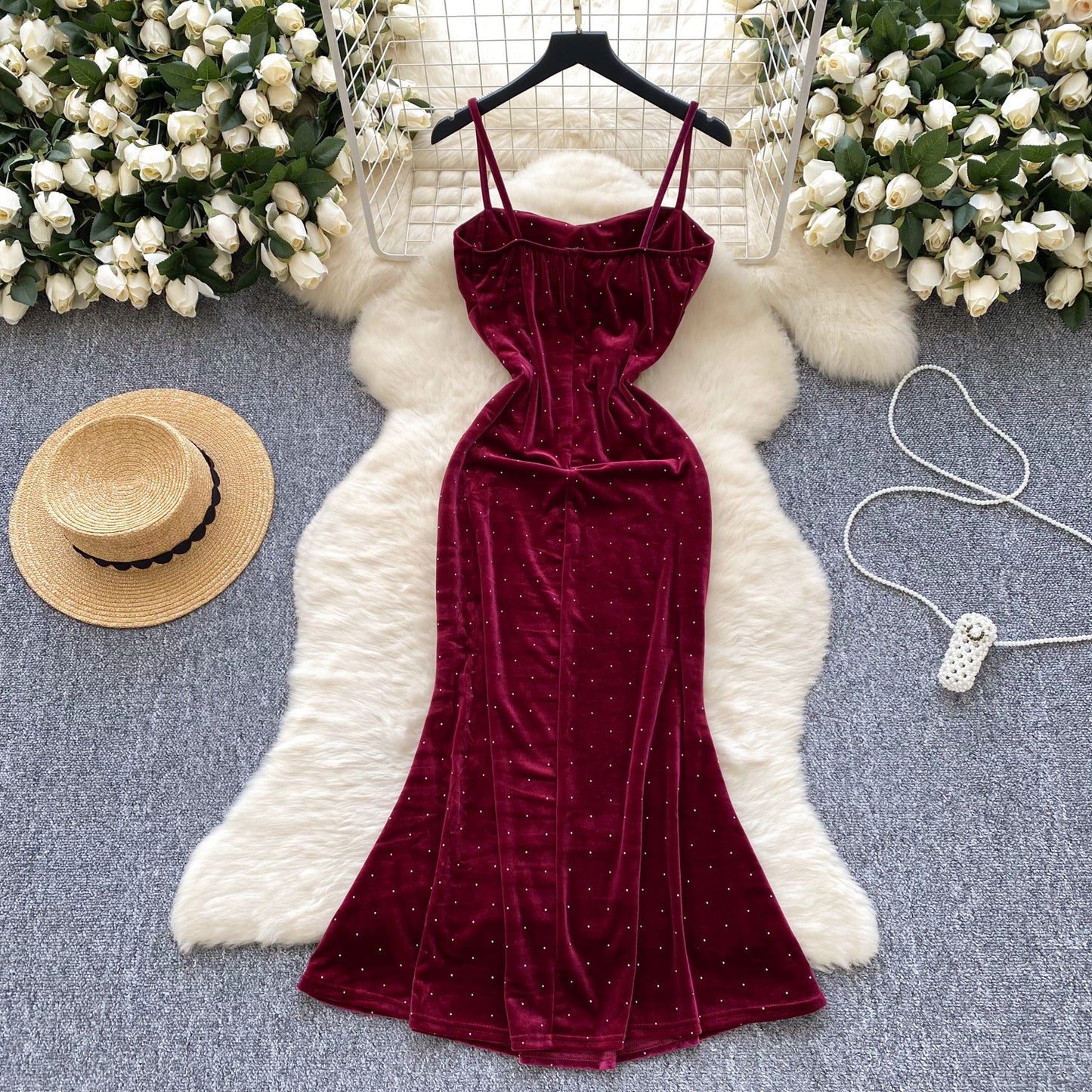 Sexy Socialite Pleated Waist Tight Suspender Dress