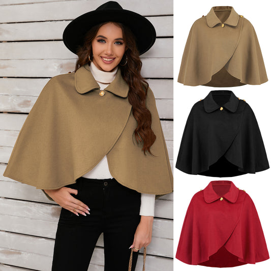 Solid Color Wool Cape Coat
