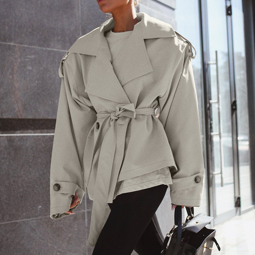 Loose Waistband Long Sleeve Trench Coat