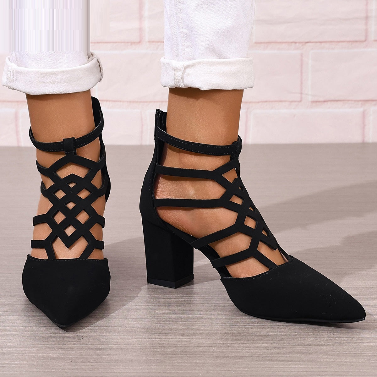 Pointed-toe Hollowed High Heel Sandals