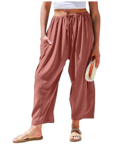 High Waist Cotton Wide Pants