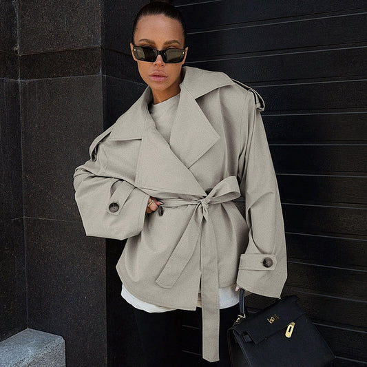 Loose Waistband Long Sleeve Trench Coat