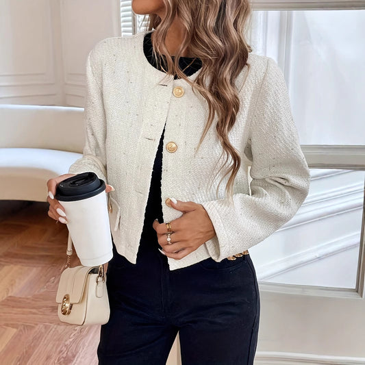 O-neck Short Slimming Elegant Wool Coat