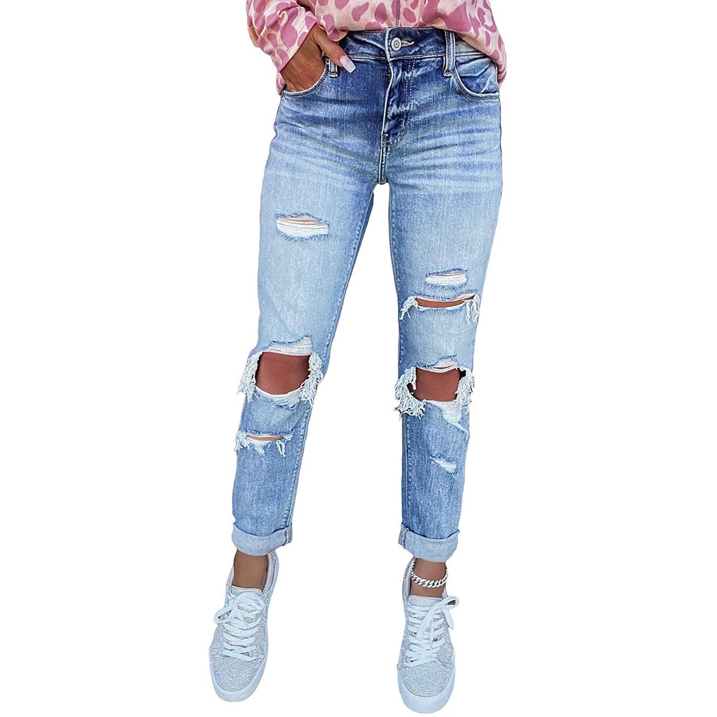 Skinny Ripped Hand-worn Jeans