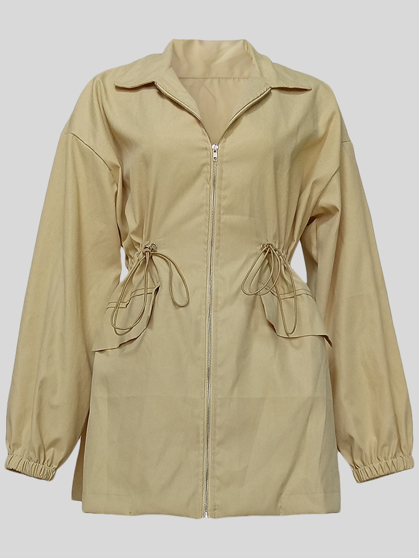 Drawstring Waist Mid-length Trench Coat