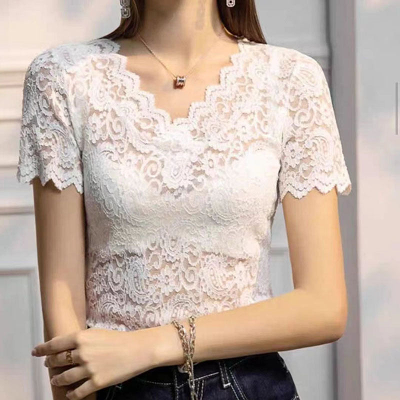V-neck Hollow Lace Bottoming Shirt
