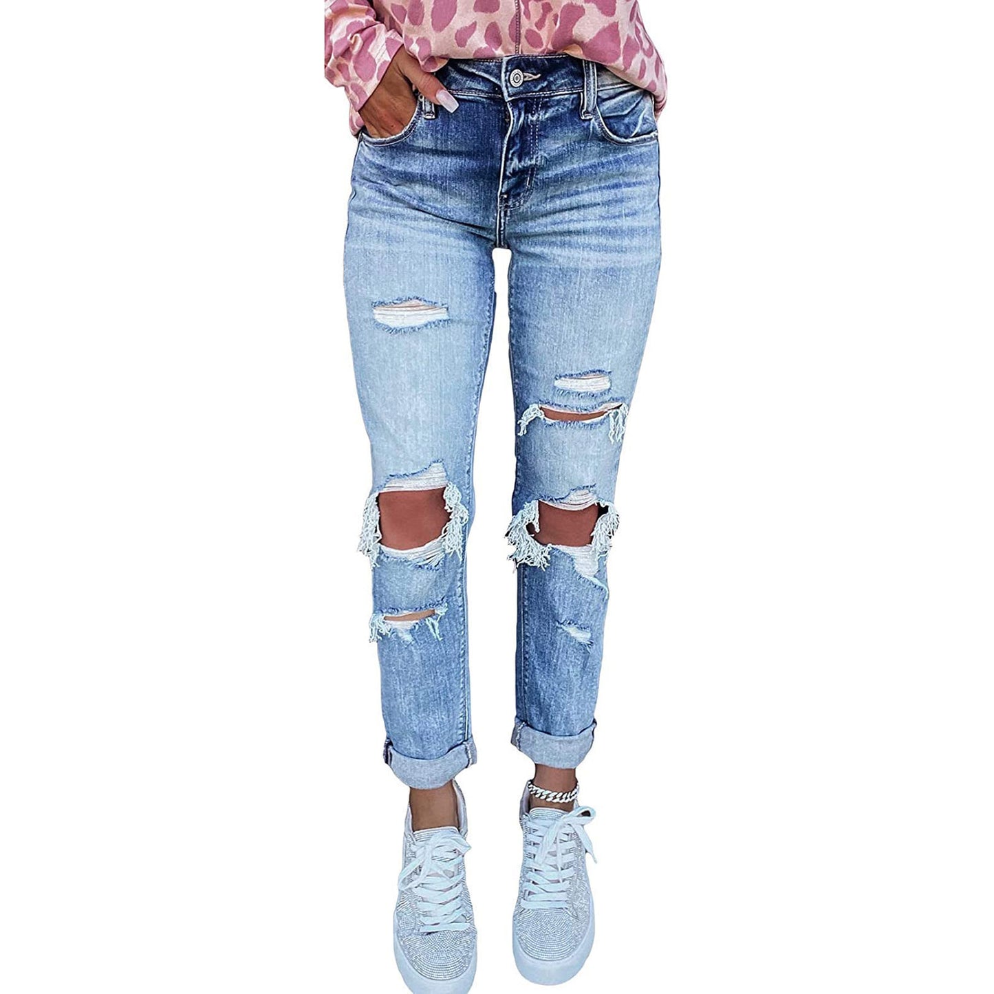 Skinny Ripped Hand-worn Jeans