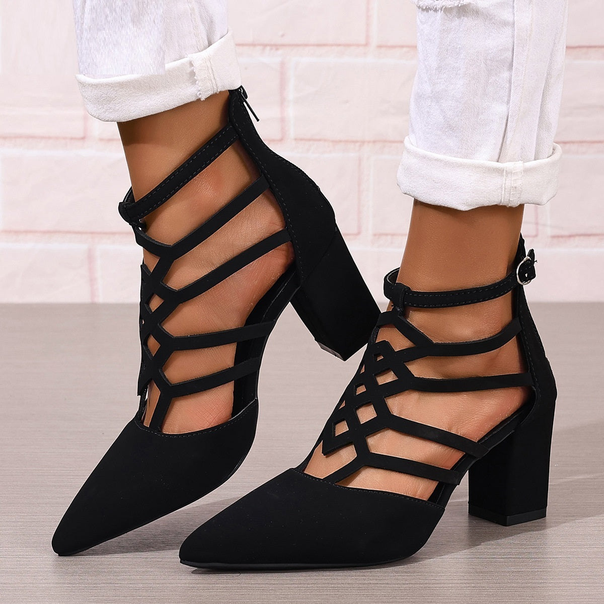 Pointed-toe Hollowed High Heel Sandals