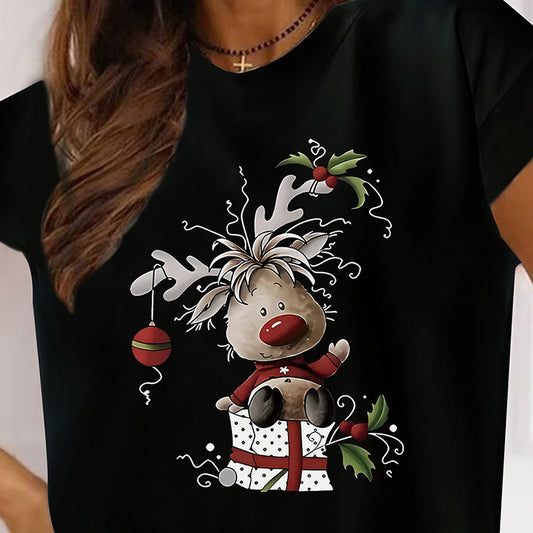 Christmas Cartoon Pattern Printed Plus Size T-shirt