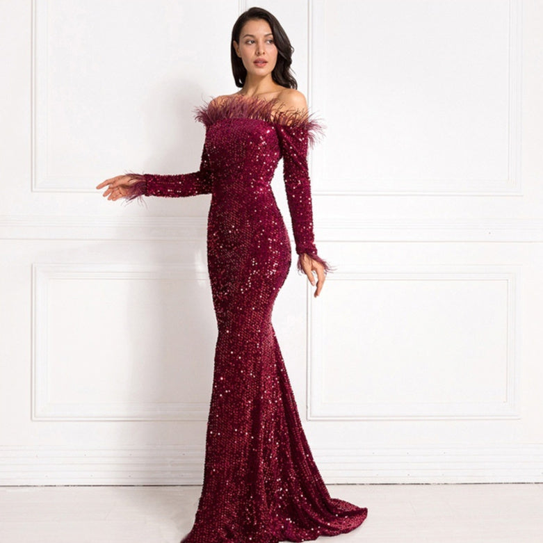 Off-shoulder Fishtail Party Formal Dress