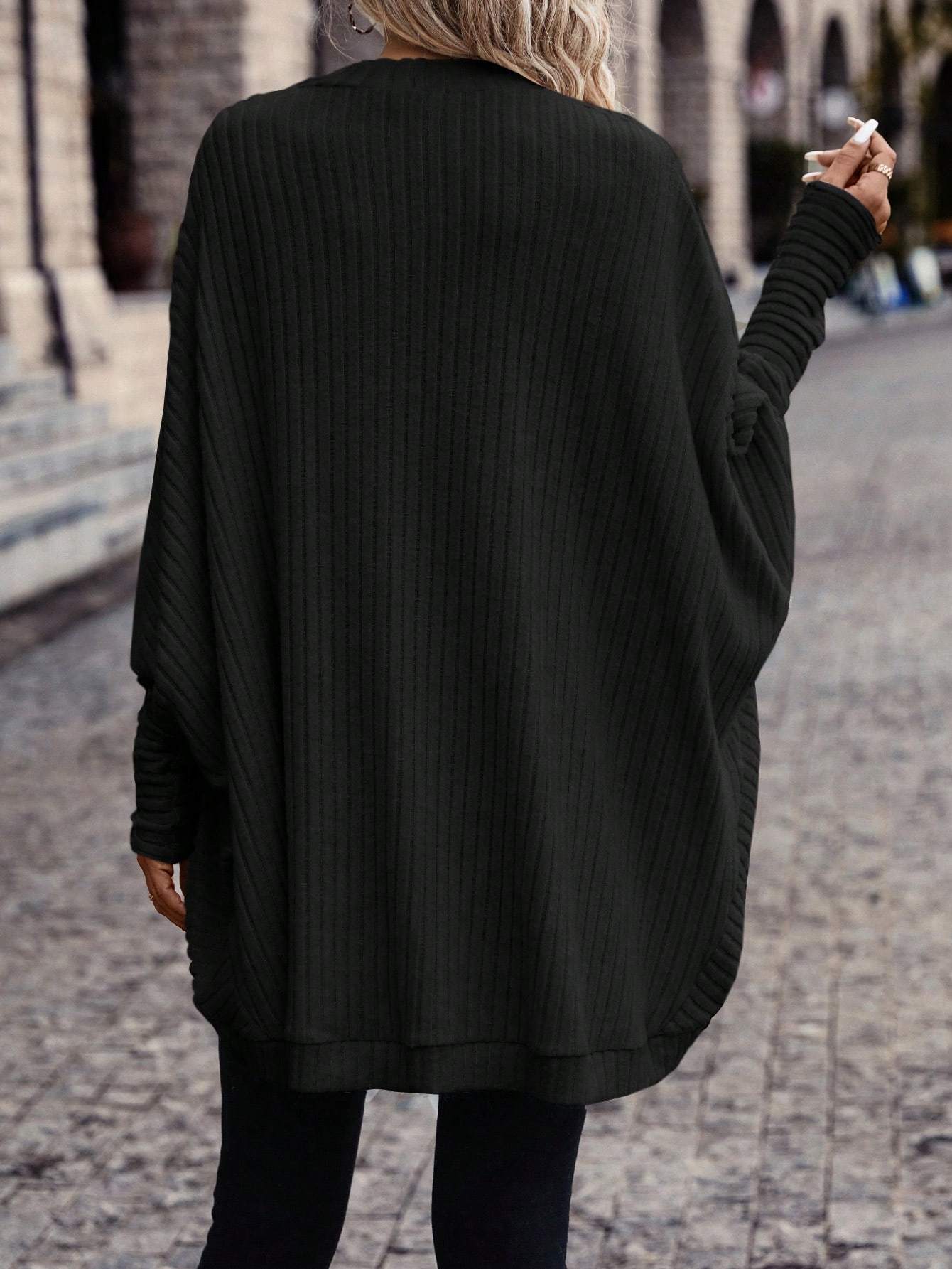 Batwing Sleeve Open Front Casual Cardigan-styled Jacket