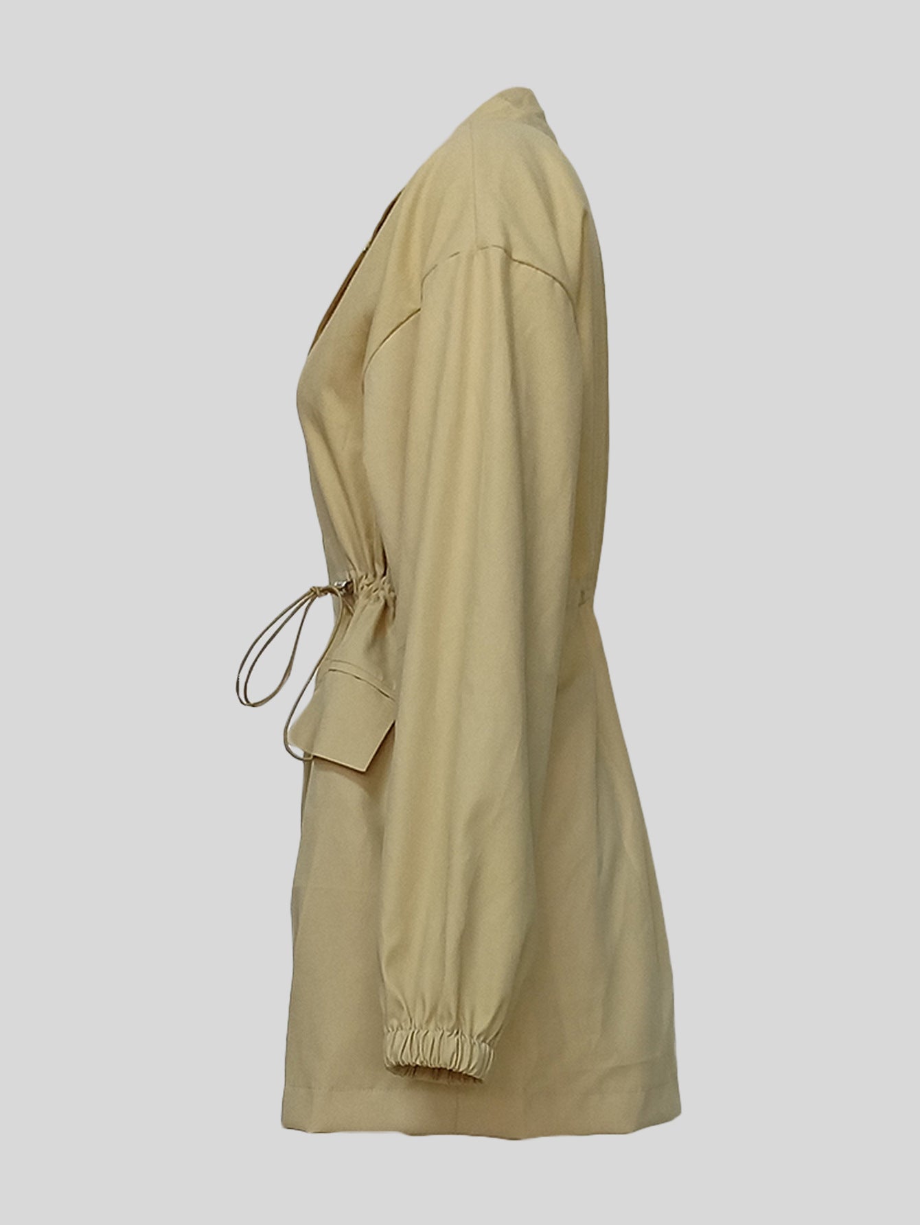 Drawstring Waist Mid-length Trench Coat