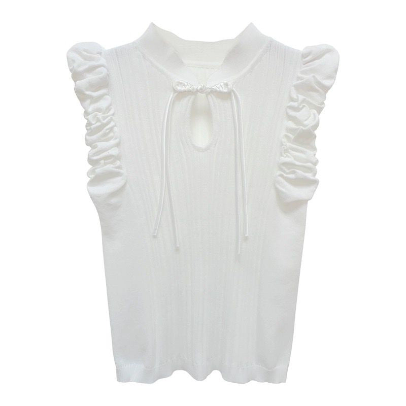 Retro-style Buckle Puffed Sleeves Elegant Top