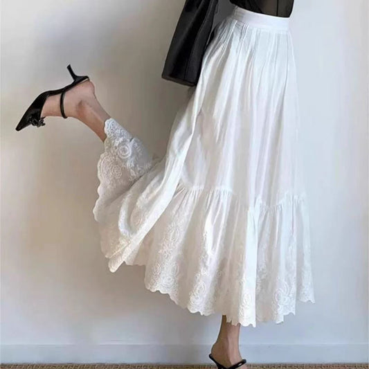 French-style Embroidered White Skirt