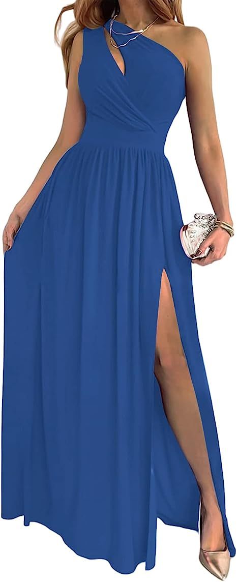 One-shoulder High Split Cut-out Sleeveless Elegant Sexy Cocktail Maxi Dress