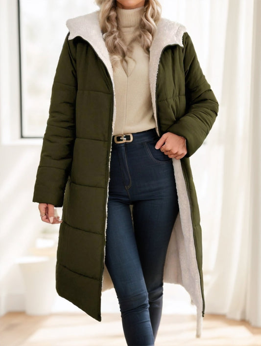 Long Sleeve Zip-Up Hooded Cotton Coat