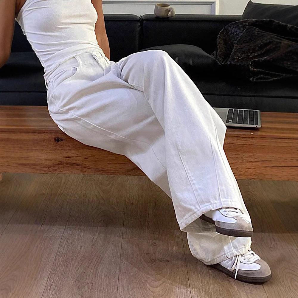 Vintage-style Off-white Casual Pants