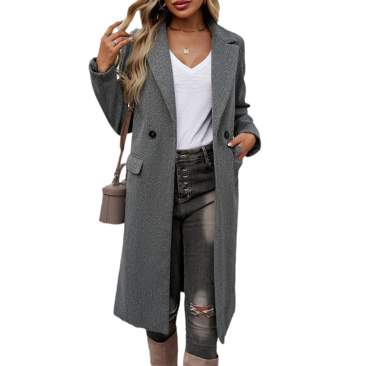 Lady Temperament Turn-down Collar Coat