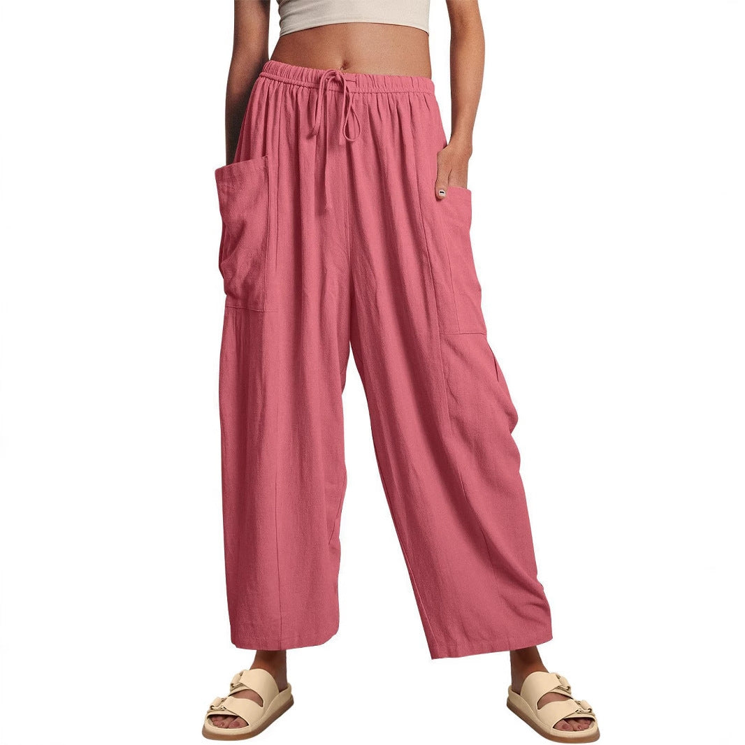 High Waist Cotton Wide Pants