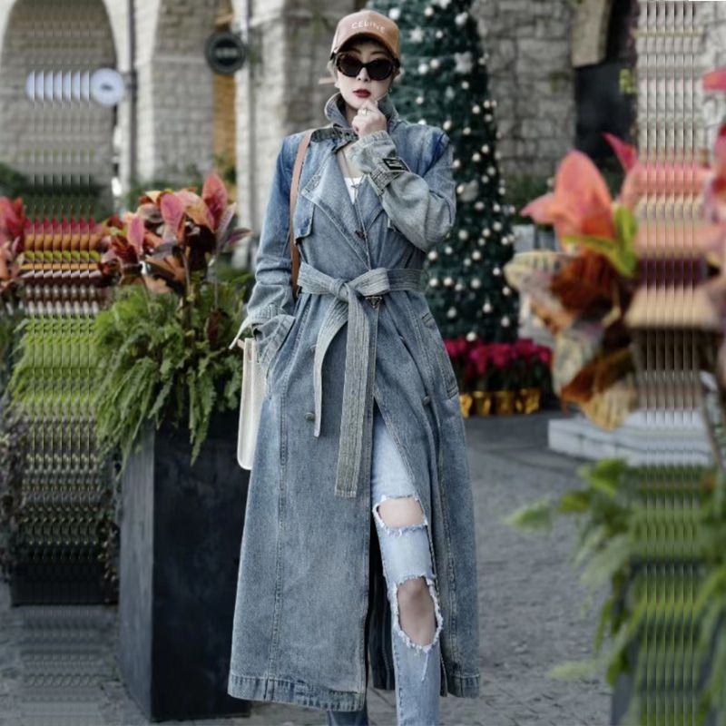 Retro Long Denim Trench Coat