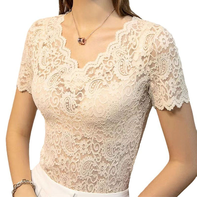 V-neck Hollow Lace Bottoming Shirt