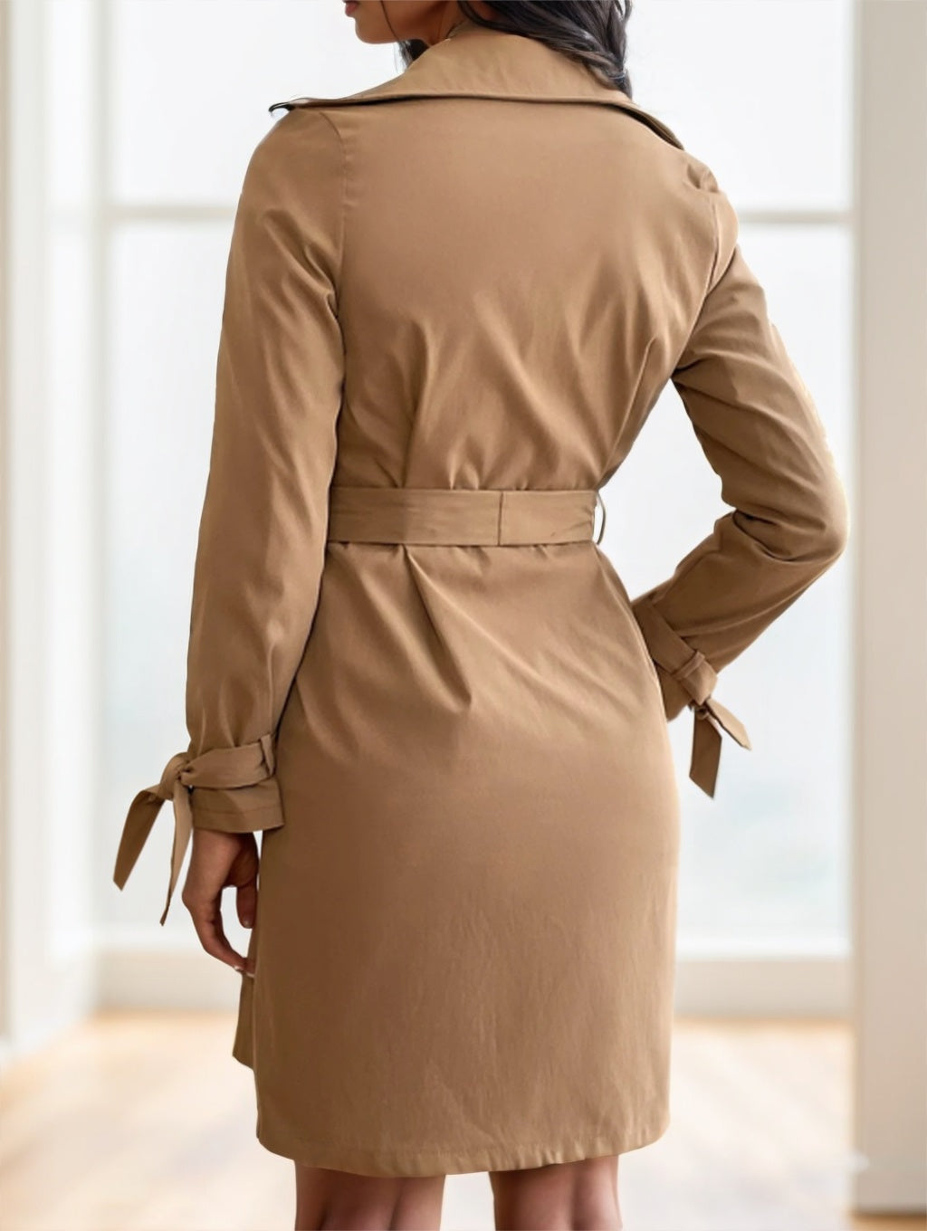 Long-Sleeved Suspenders Double-Breasted Trench Coat