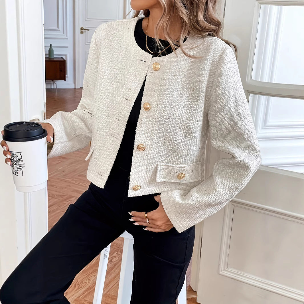 O-neck Short Slimming Elegant Wool Coat