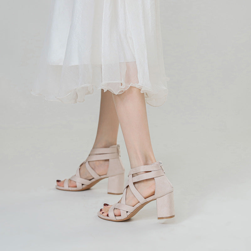 Chunky Rhinestone Rome Classy High Heels
