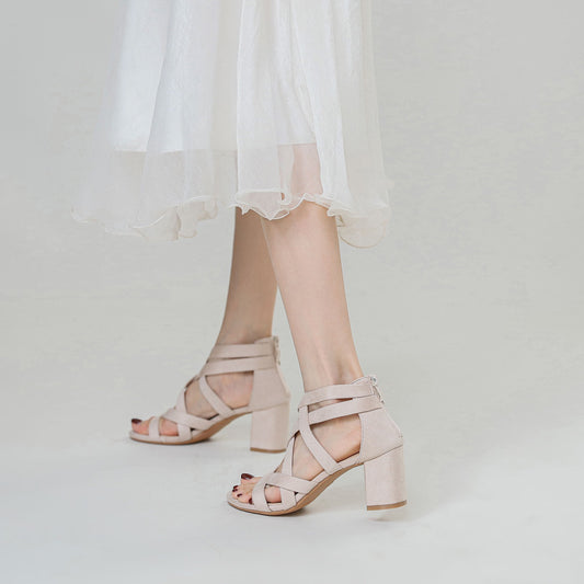 Chunky Rhinestone Rome Classy High Heels